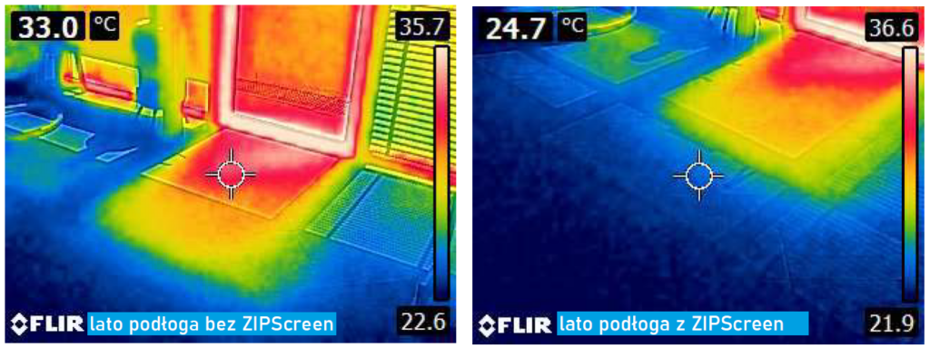 ReflexSun badania termiczne rolety ZIPscreen markiza pionowa - Podłoga latem